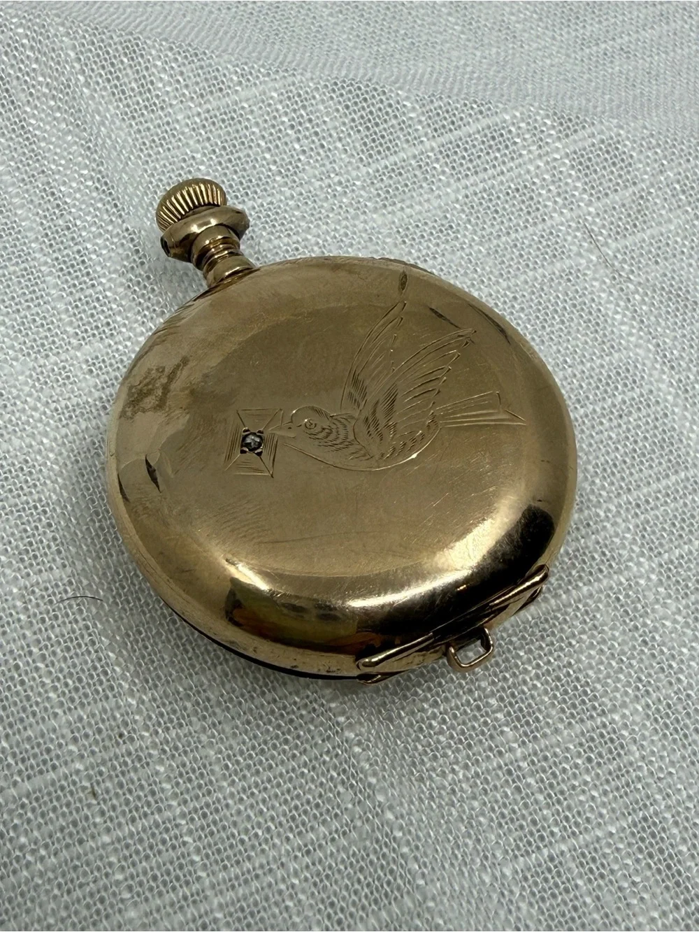VICTORIAN 1911 Elgin Grade 320 7J Sz 0 Pendant Watch - Rare Dial+Diamond Design